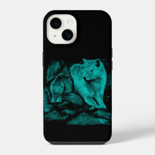 Coque Pour iPhone 14 Loup et corbeau dans la nuit