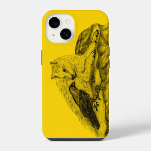Coque Pour iPhone 14 Loup et corbeau design noir et jaune