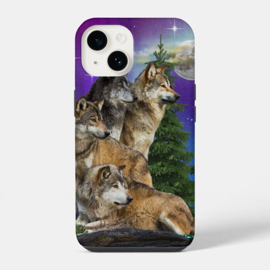 Coque Pour iPhone 14 Loup et Lune (Verso)