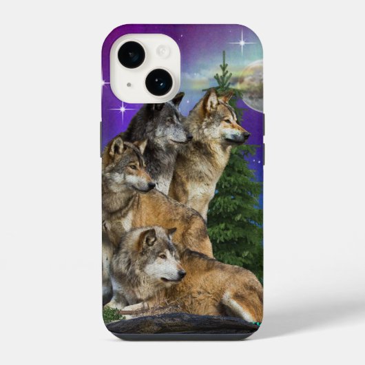 Coque Pour iPhone 14 Loup et Lune (Verso)