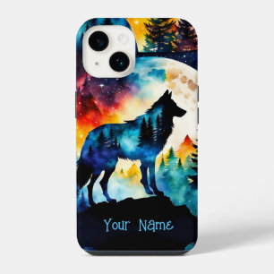Coque Pour iPhone 14 Loup sur la montagne - pleine lune *Personnaliser*