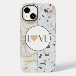 Coque Pour iPhone 14 Love Terrazzo coque iphone en marbre avec Gold Hea