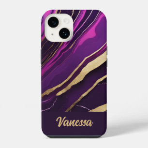 Coque Pour iPhone 14 Magnifique motif marbré violet et or