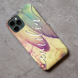 Coque Pour iPhone 14 Magnifiques plumes de rêveur Boho bohémien rétro