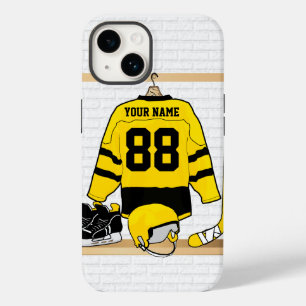 Coque Pour iPhone 14 Maillot de hockey sur glace jaune et noir personna