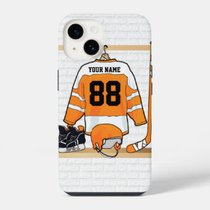 Coque Pour iPhone 14 Maillot de hockey sur glace personnalisé orange et