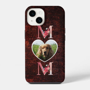 Coque Pour iPhone 14 Maman photo de cœur floral du chien rouge