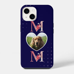Coque Pour iPhone 14 Maman photo du cœur floral du chien violet
