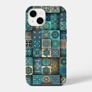Coque Pour iPhone 14 Mandala de fleurs ethniques bleues Coque iPhone