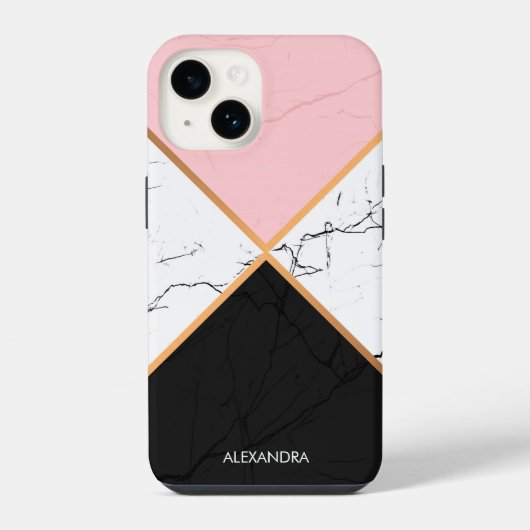 Coque Pour iPhone 14 Marbre blanc Avec Lignes Dorées (Verso)