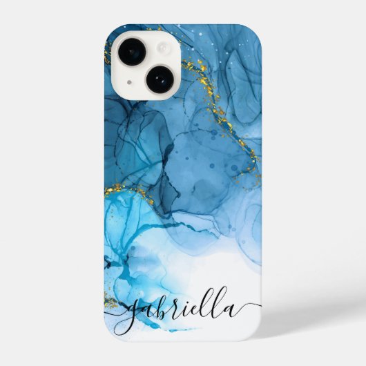 Coque Pour iPhone 14 Marbre bleu Abstrait (Verso)