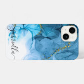 Coque Pour iPhone 14 Marbre bleu Abstrait (Verso Horizontal)