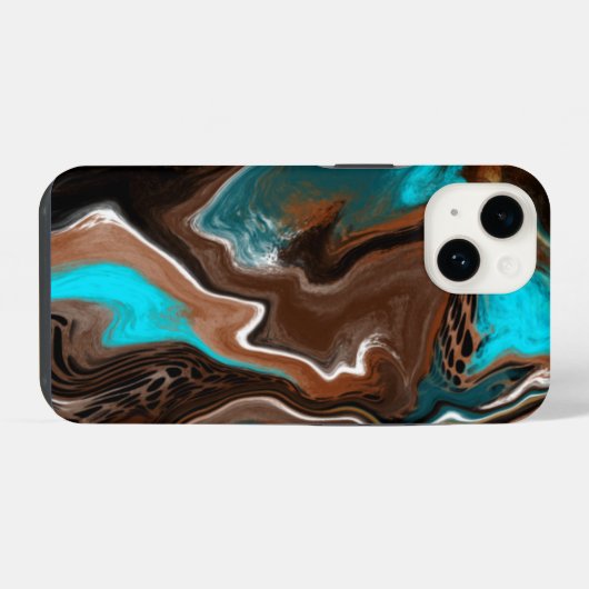 Coque Pour iPhone 14 Marbre Brown et bleu Fluide Art (Verso Horizontal)