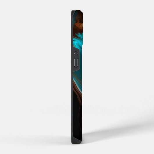 Coque Pour iPhone 14 Marbre Brown et bleu Fluide Art (Côté droit)