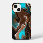 Coque Pour iPhone 14 Marbre Brown et bleu Fluide Art (Verso)