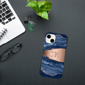 Coque Pour iPhone 14 Marbre d'agate bleue rose or monogramme initiales