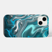Coque Pour iPhone 14 Marbre noir et bleu Fluide Art (Verso Horizontal)