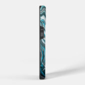 Coque Pour iPhone 14 Marbre noir et bleu Fluide Art (Côté droit)