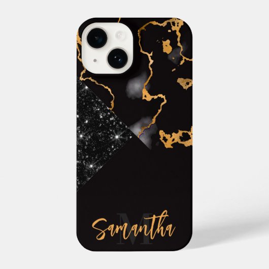 Coque Pour iPhone 14 Marbre noir et Parties scintillant (Verso)