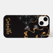 Coque Pour iPhone 14 Marbre noir et Parties scintillant (Verso Horizontal)