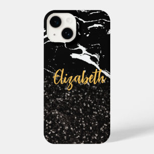 Coque Pour iPhone 14 Marbre noir/Parties scintillant noire