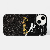 Coque Pour iPhone 14 Marbre noir/Parties scintillant noire (Verso Horizontal)