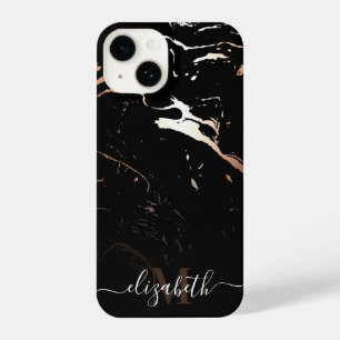Coque Pour iPhone 14 Marbre noir rose or