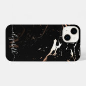 Coque Pour iPhone 14 Marbre noir rose or (Verso Horizontal)