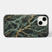 Coque Pour iPhone 14 Marbre vert foncé avec veines dorées (Verso Horizontal)