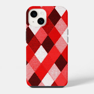 Coque Pour iPhone 14 MARDI GRAS HARLEQUIN MOTIF Rouge rose blanc Rhombi
