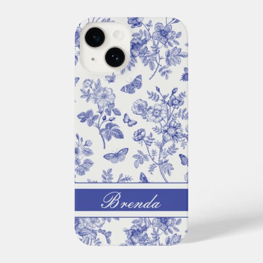 Coque Pour iPhone 14 Marine Bleu papillon Toile iPhone 14 Coque (Verso)