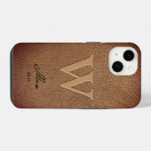 Coque Pour iPhone 14 Marque marron cuir rustique nom de script élégant (Verso Horizontal)