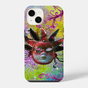 Coque Pour iPhone 14 Masque de JESTER ROUGE NOIR Mascarade Violet Vert