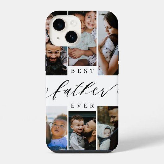 Coque Pour iPhone 14 Meilleur Père de Tous les Temps Script Collage de (Verso)