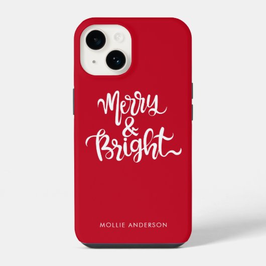 Coque Pour iPhone 14 Merry and Bright Typographie Script Rouge (Verso)