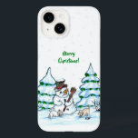 Coque Pour iPhone 14 Merry Christmas! Snowman with Cat and Puppy<br><div class="desc">Merry Christmas! Snowman with Cat and Puppy - little Dog ~~~ colored pencil drawing by Krisi ArtKSZP ~~~ Store Category >>> Merry Christmas for Kids >>> Snowman with Cat and Puppy</div>