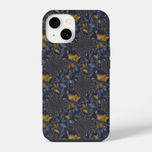 Coque Pour iPhone 14 Métal fondu bleu or et argent