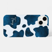 Coque Pour iPhone 14 Midnight Meadow : Navy Blue Cow Imprimer (Verso Horizontal)
