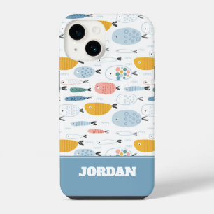 Coque Pour iPhone 14 Mignon motif d'école de poissons doodle