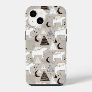 Coque Pour iPhone 14 Mignon motif ours en forêt doodle