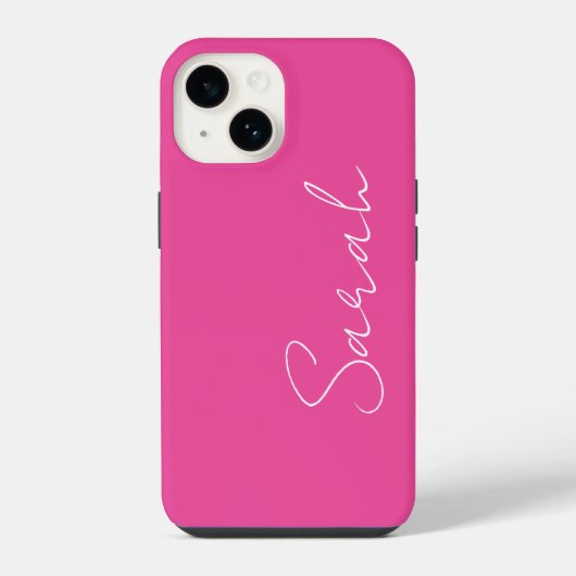 Coque Pour iPhone 14 Mini-tendance chic rose et blanc Nom du script (Verso)