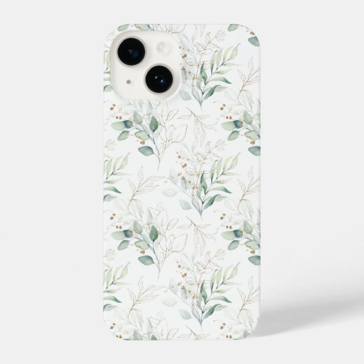 Coque Pour iPhone 14 Mint Green Pastel Floral Greenery Motif (Verso)