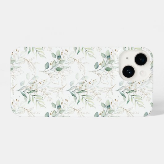 Coque Pour iPhone 14 Mint Green Pastel Floral Greenery Motif (Verso Horizontal)