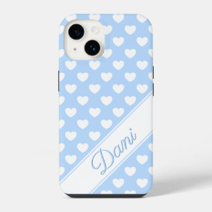Coque Pour iPhone 14 Modèle de nom Daniela, joli pastel bleu et blanc