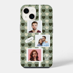 Coque Pour iPhone 14 Modèle de photo de couple amour coeurs verts modif