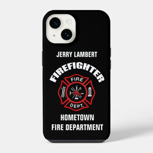 Coque Pour iPhone 14 Modèle du nom du pompier (Verso)