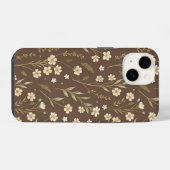 Coque Pour iPhone 14 Moder Pattern Wilflowers Brown Background (Verso Horizontal)
