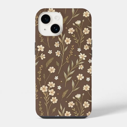 Coque Pour iPhone 14 Moder Pattern Wilflowers Brown Background (Verso)