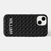 Coque Pour iPhone 14 Modern Black Rubber Lattice with Name (Verso Horizontal)