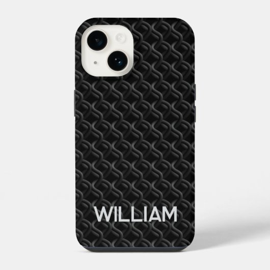 Coque Pour iPhone 14 Modern Black Rubber Lattice with Name (Verso)